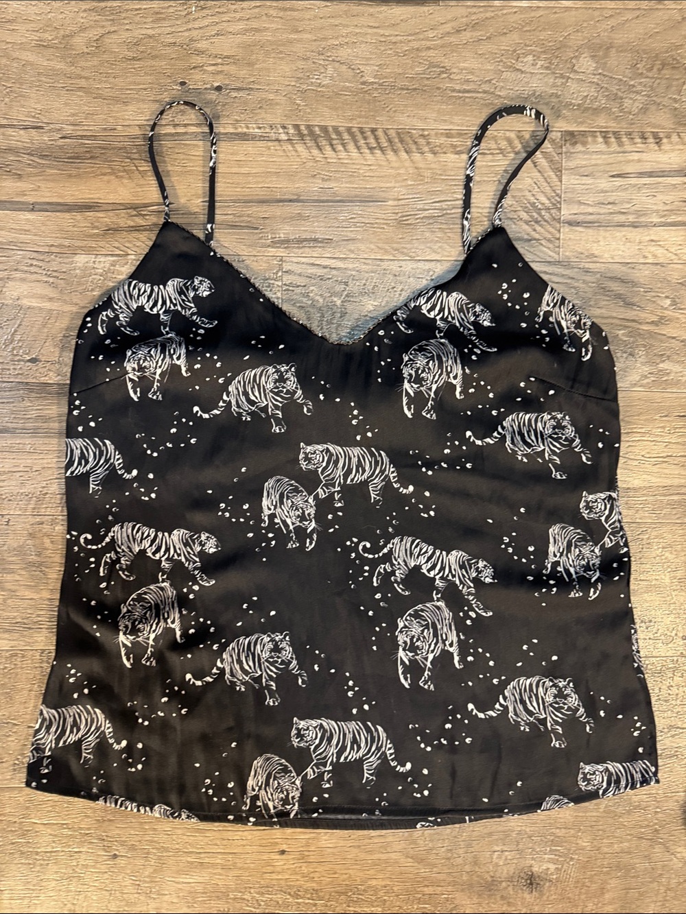 David Lerner Black and White Tiger Design Silky Camisole - Size S